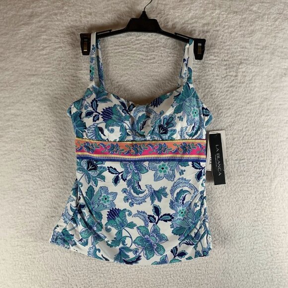 La Blanca Lingerie Strap Underwire Tankini Top Women's 6 Santorini Sun Ruched - Picture 1 of 6